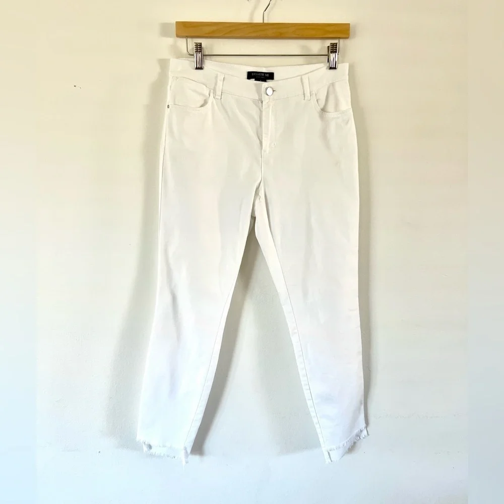 Lafayette 148 Mercer‎ White Denim Frayed Step Hem Ankle Jeans Size 4